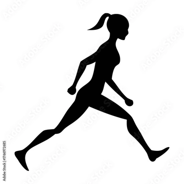 Fototapeta Dynamic silhouette of a woman running with energy and motion on a clean white background