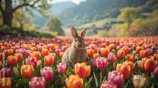Obraz easter bunny and tulips