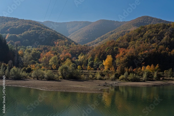 Fototapeta Autumn forest lake reflection