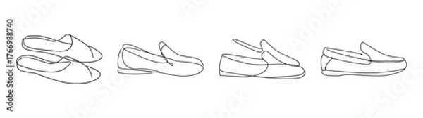 Fototapeta Four views of classic moccasin style sneakers athletic footwear design sketch