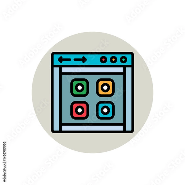 Fototapeta Circular Control Panel Icon – Beige Background with Multicolor Buttons