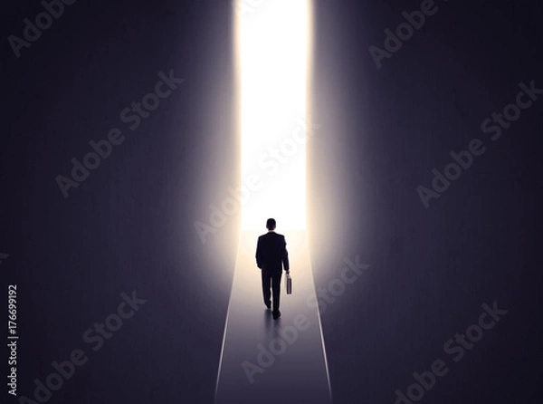 Fototapeta man looking at opened concrete wall