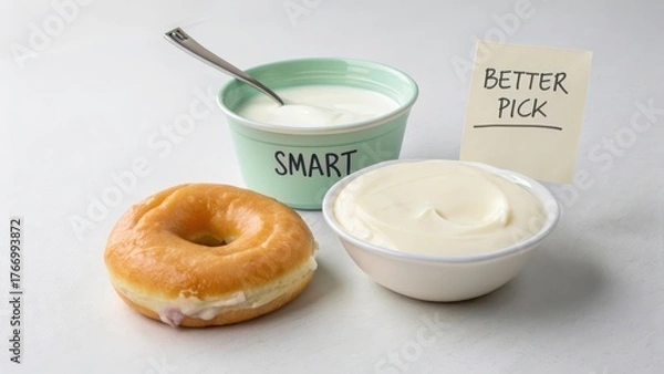 Fototapeta Sweet Treat with Yogurt and Note Suggesting Smart Choices