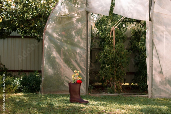 Obraz agricultural decor, flowers in boots