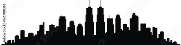 Obraz City skyline silhouette illustration, urban architecture graphic, black skyscraper icons, modern building design, metropolitan skyline art pack