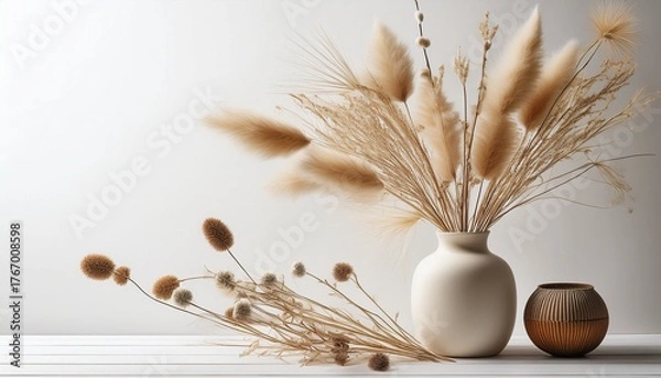 Fototapeta dried flower in vase on white background