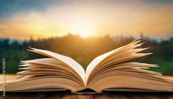 Obraz open book on wooden desk background