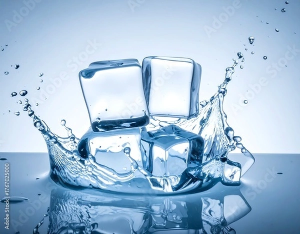 Obraz Cubed ice splashes in a cool display of liquid water