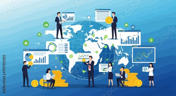 Fototapeta Global Business Team and Data