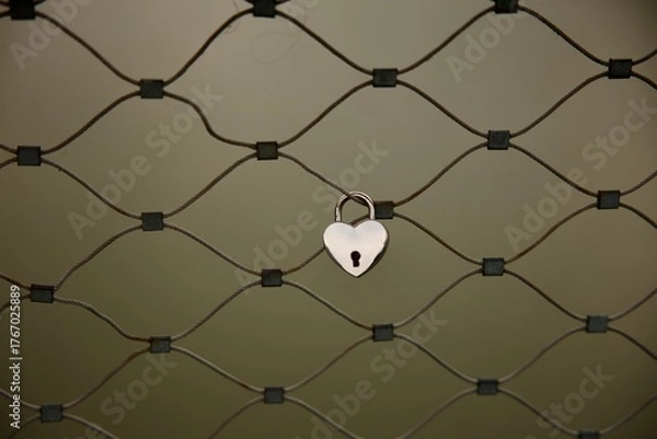 Obraz heart shaped lovers lock on the railing