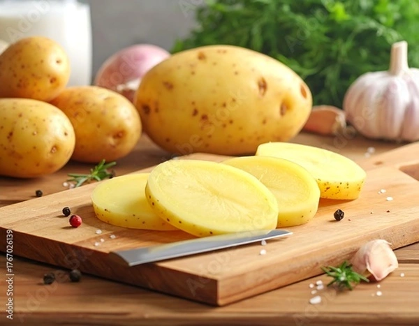 Obraz Culinary still life featuring assorted vegetables, ingredients, and a knife