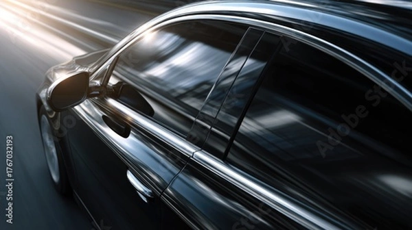 Obraz Black car window rolling down while driving at high speed  