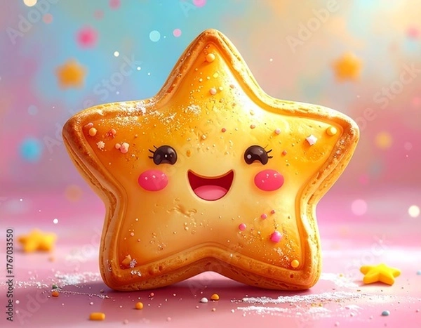 Obraz Cute, smiling cartoon star with rosy cheeks and a happy expression