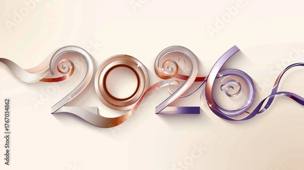 Fototapeta Intertwined Ribbon Loops and spirals Forming 2026 Happy New Year Vector