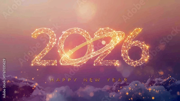 Fototapeta Serene Reflective 2026 Happy New Year Vector with Vibrant Gradient light
