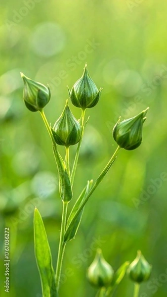 Obraz Close-up view of green seed pods against a blurred natural background