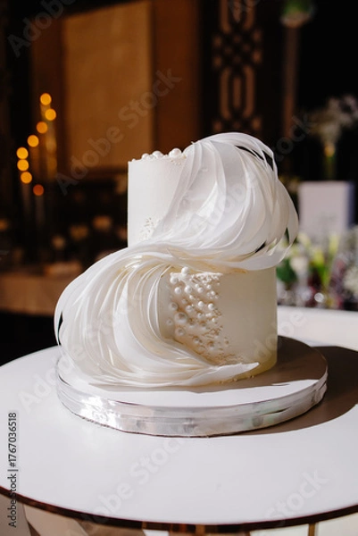 Obraz Close-up of a large white most beautiful sweet cake