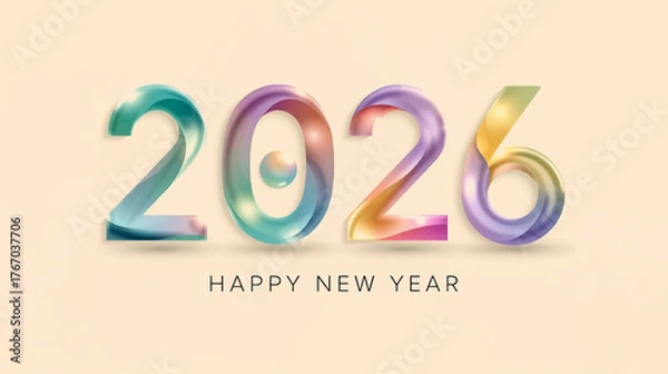 Fototapeta Aurora Ribbon 2026 Happy New Year Vector Design. A modern Happy New Year 2026 vector design ideal for greeting cards, posters, and celebration graphics.