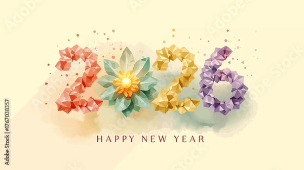 Fototapeta Petal Polygon 2026 Happy New Year Vector in Soft Pastel Colors