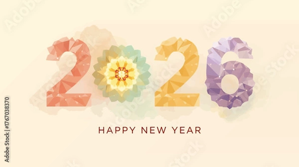 Fototapeta A modern New Year 2026 vector design perfect for greeting cards, posters, digital graphics, and festive branding.