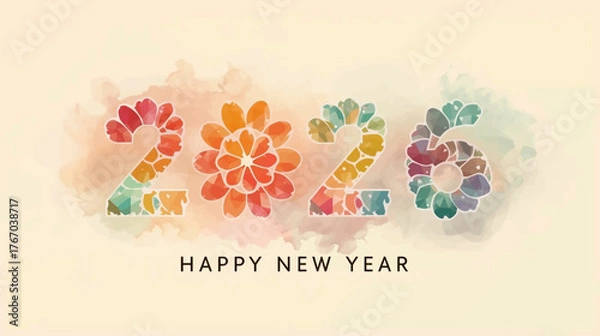 Fototapeta A modern New Year 2026 vector design perfect for greeting cards, posters, digital graphics, and festive branding.