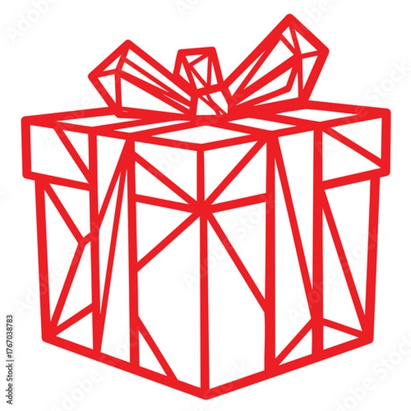 Fototapeta Red geometric gift box with ribbon in minimalistic design  