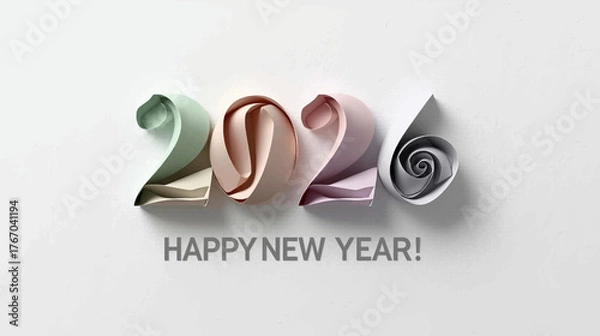 Fototapeta Happy New Year 2026 Modern Ribbon & Origami Vector Series