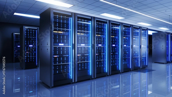 Obraz Server racks in server room data center - Cloud Computing, Artificial Intelligence, Database Concept 