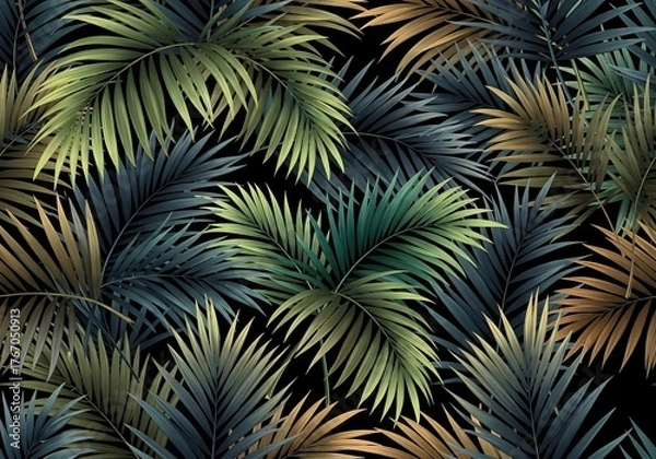 Fototapeta Stunning tropical palm leaves create a vibrant, modern botanical print perfect for textiles, wallpaper, and sophisticated design projects
