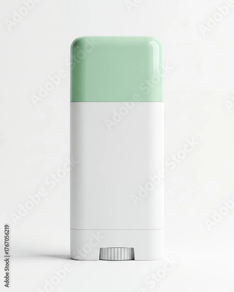 Obraz Minimalist White and Mint Green Solid Cosmetic Stick Container Product Shot on a Clean Studio Surface.