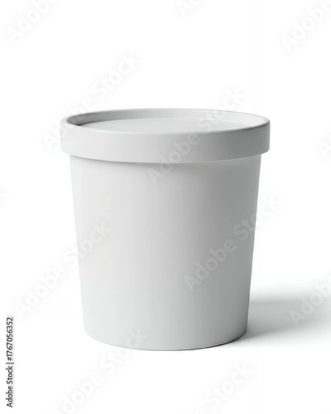 Obraz Isolated 3D mockup of a plain white cylindrical food container or ice cream tub with lid.