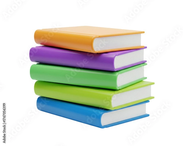 Obraz Stack of five colorful closed books rendered in 3D style, representing learning and education isolated on white.