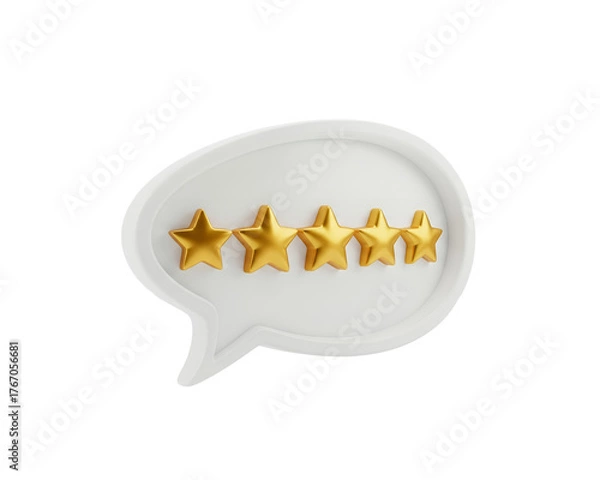 Obraz Excellent five-star rating feedback displayed inside a clean 3D rendered white speech bubble icon.