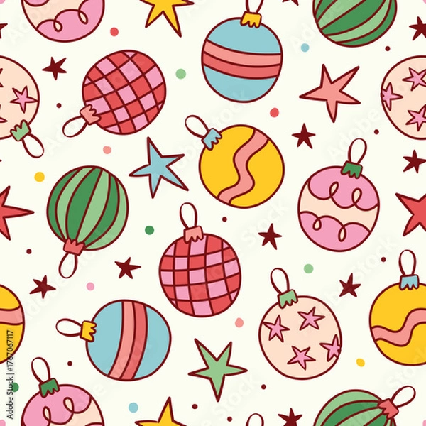 Obraz Retro Christmas Ornaments Pattern Christmas Background
