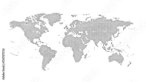 Fototapeta World map illustration dotted style global continents geography earth cartography visualization vector image
