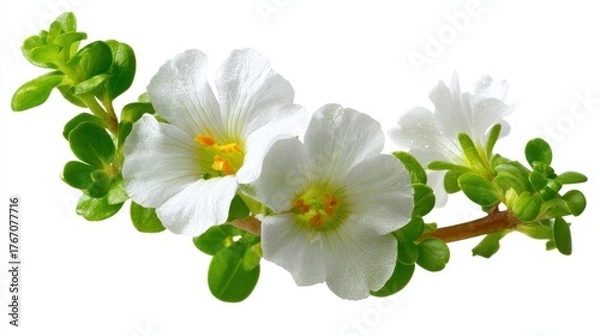 Fototapeta Isolated Bacopa Speciosa: A Summer and Spring Flower with White Blooms and Lush Green Foliage in a Studio Setting