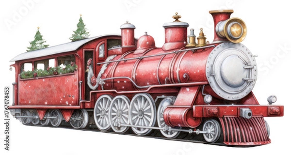 Fototapeta PNG festive vintage red train illustration