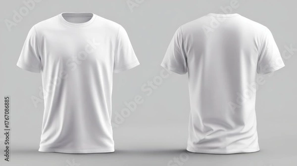 Fototapeta Front and back view of a blank white tshirt isolated on white background