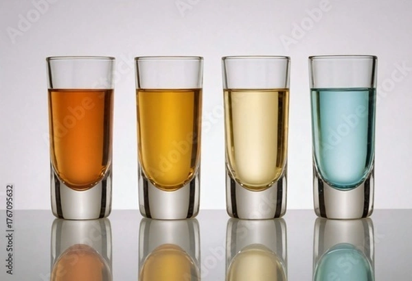 Fototapeta Colorful Shot Glasses on Bar Counter