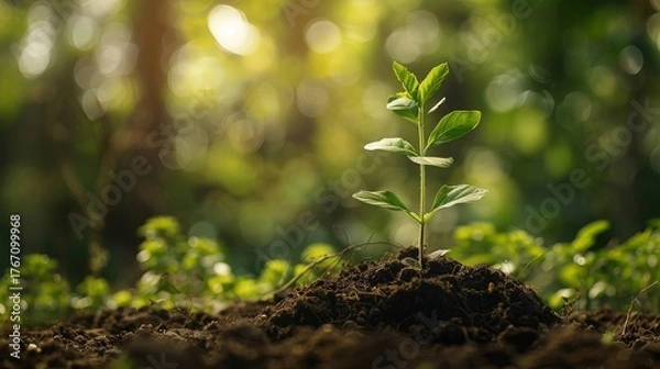 Fototapeta Watch new life sprout vibrant green against soft bokeh background