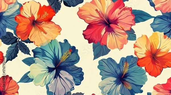 Fototapeta Colorful Hibiscus Flower Pattern
