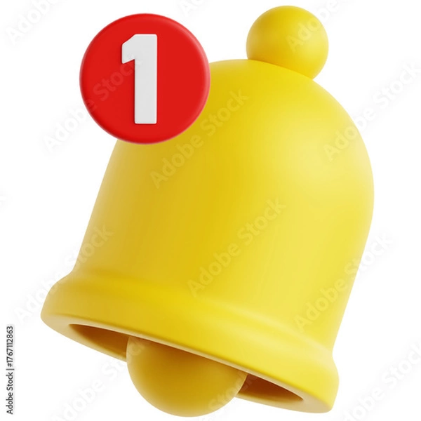 Fototapeta Professionally rendered 3D icon pack of notification bell symbols with one notification alert, perfect for e-commerce, alerts, updates, and online shopping visuals.
