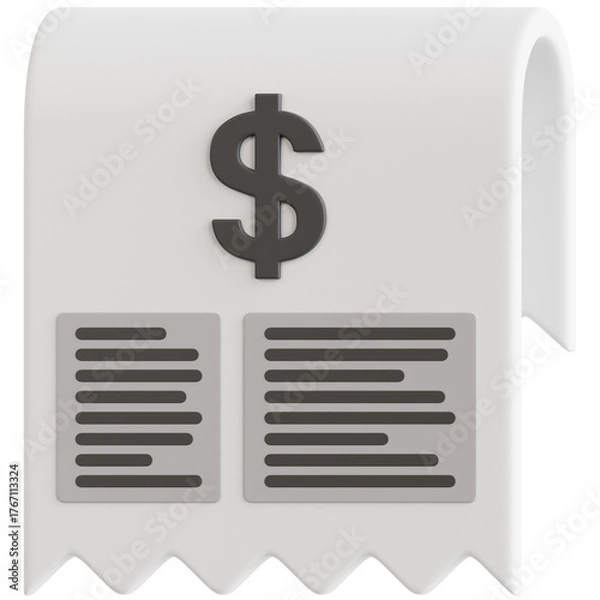 Fototapeta Professionally rendered 3D icon pack of shopping receipts, ideal for e-commerce, billing, invoices, and digital purchase illustrations.