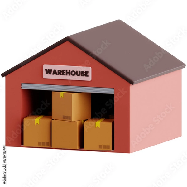 Fototapeta Professionally rendered 3D icon pack illustrating warehouse management, storage, and logistics for modern e-commerce and online business visual design projects.
