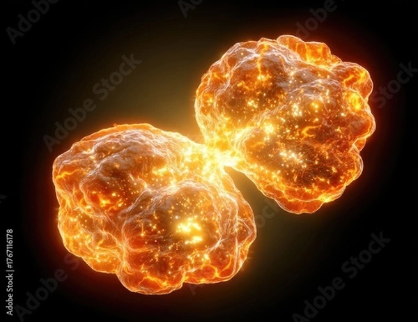 Obraz Fiery microscopic structures connect with glowing energy on a dark background.