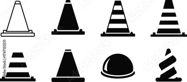 Fototapeta Traffic cone icon set, flat and solid design, road safety symbol, construction warning vector illustration, caution and protection sign collection