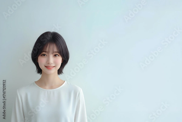 Fototapeta 白いシャツを着た微笑む美しい女性