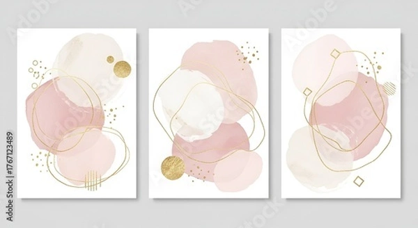 Fototapeta Elegant abstract watercolor paintings with gold accents in contemporary style set
