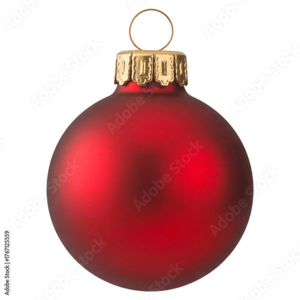 Fototapeta Single Red Christmas Ornament With Gold Cap on Transparent Background Isolated