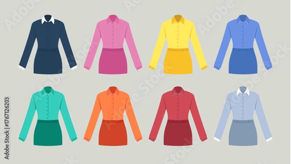 Obraz Set Template Women's Shirt and Skirt Uniform in Various Colors